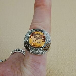 Silver and Gold 925 Amber Ring